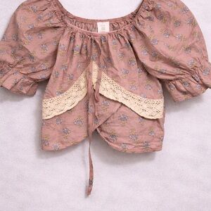 Floral Pink Blouse with Lace Detail